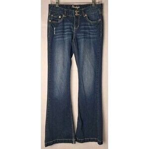 Amethyst Womens Junior 9 28x30 Dark Blue Flare Jeans Thick Stitch Vintage